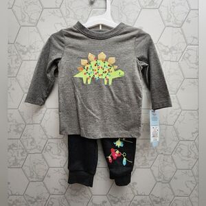 Nwt Cat & Jack Boys Christmas Lights Dinosaur Joggers Outfit,  Size 12 months